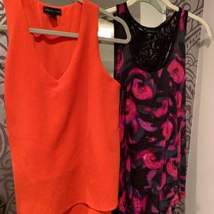 Coral tank top & black and pink floral tank top